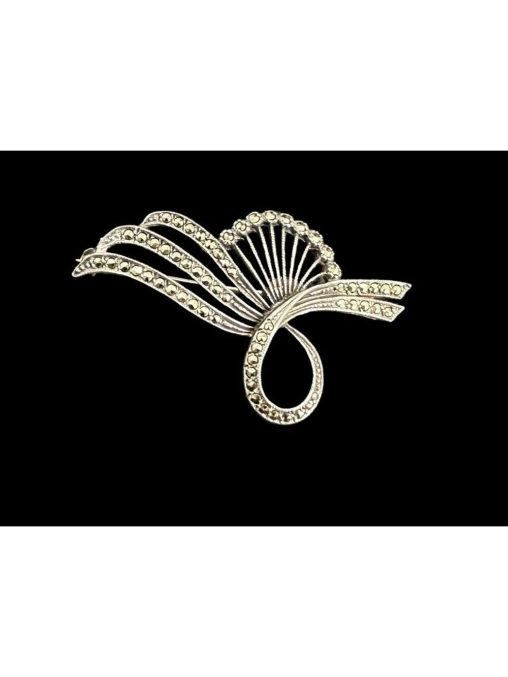 Art Deco Sterling Silver Marcasite Modernist Brooch Pin Abstract Vintage